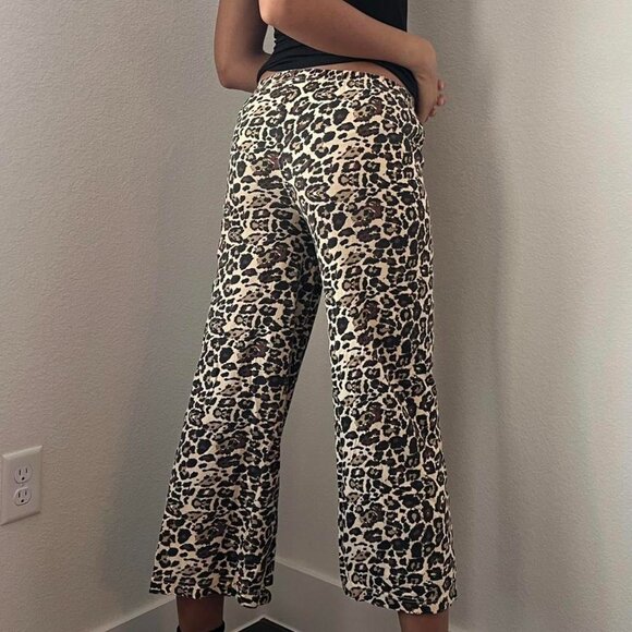 Leopard print tan and brown wide-leg pants, Sz. M - Picture 2 of 7
